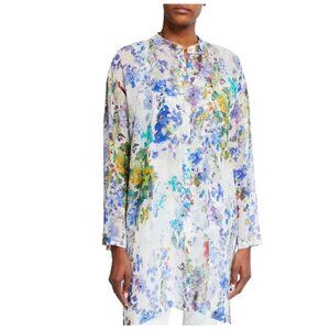 GO SILK‎ Plus Size Rainy Day Floral 100% Silk Georgette Button Down Tunic.